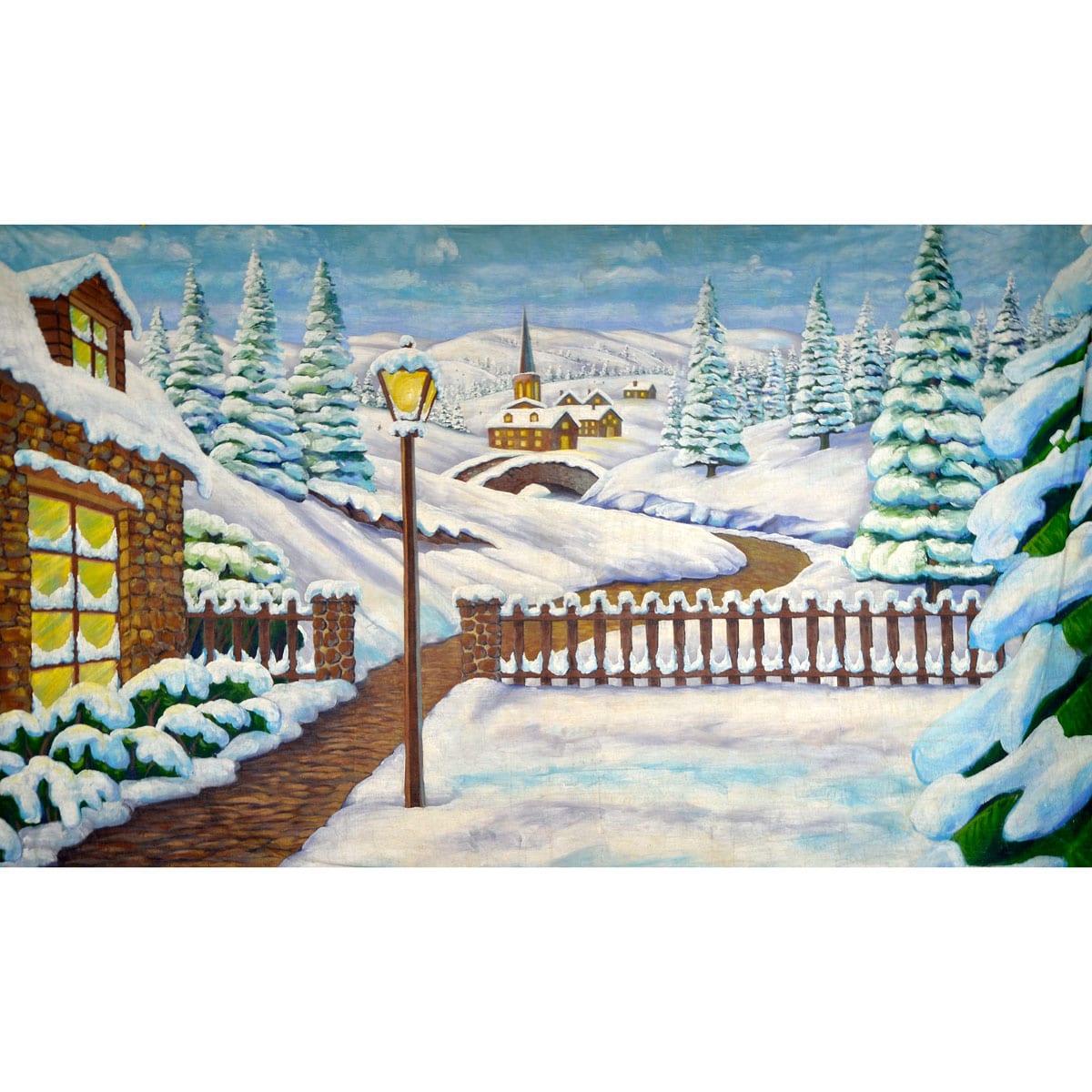 Winter Wonderland Snow Covered Town Painted Backdrop BD-0265