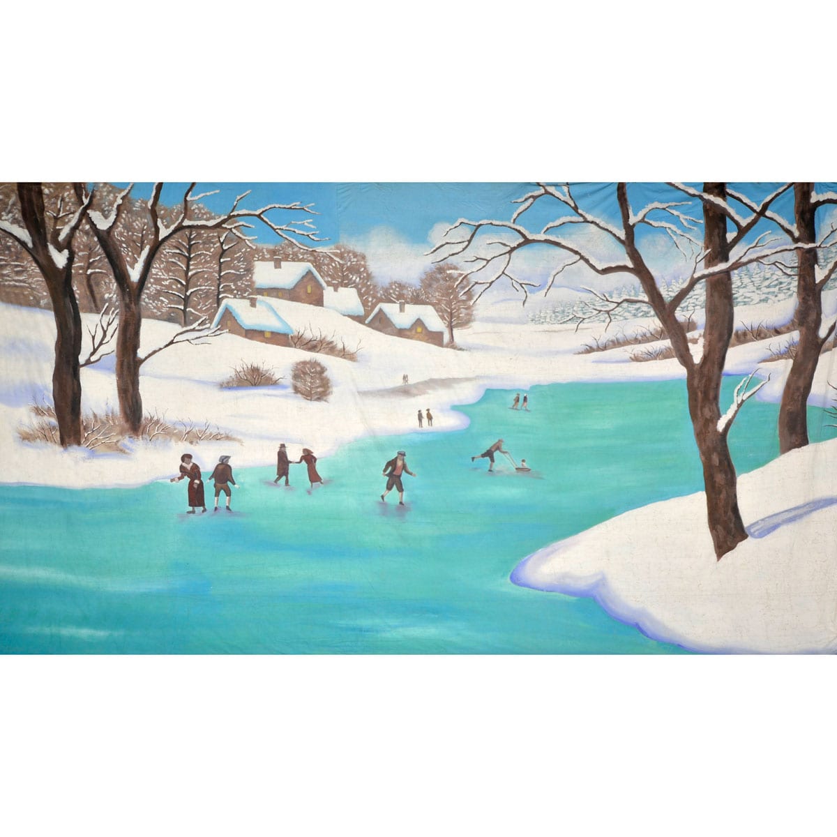 Winter Wonderland Ice Skaters on the Lake Painted Backdrop BD-0268